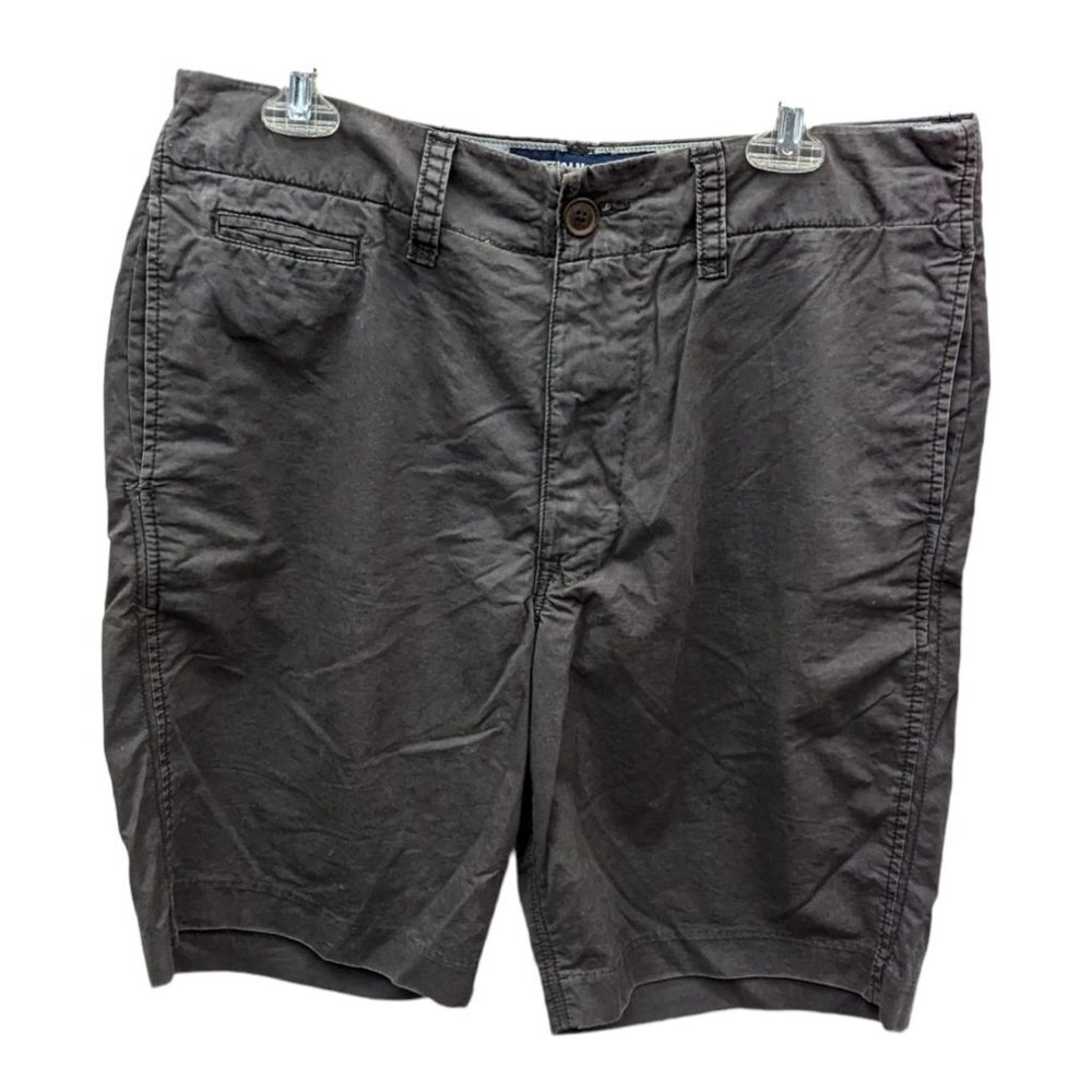 Vintage Y2K American Eagle Grey 100% Cotton Khaki Bermuda Chino Shorts Size 33